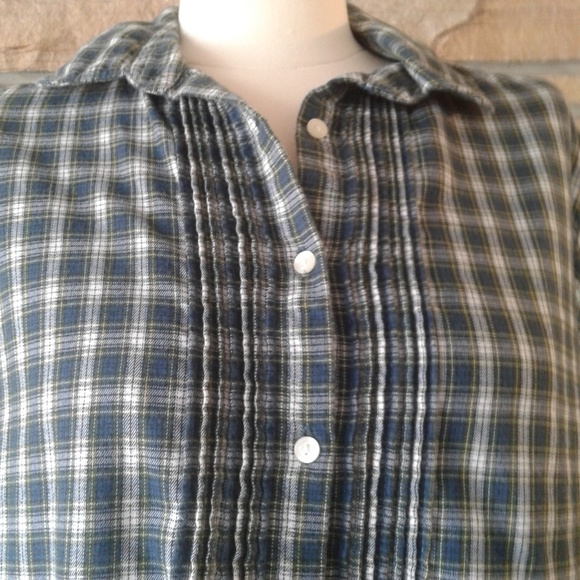 Gap Green Blue Plaid Flannel Blouse - Picture 3 of 5